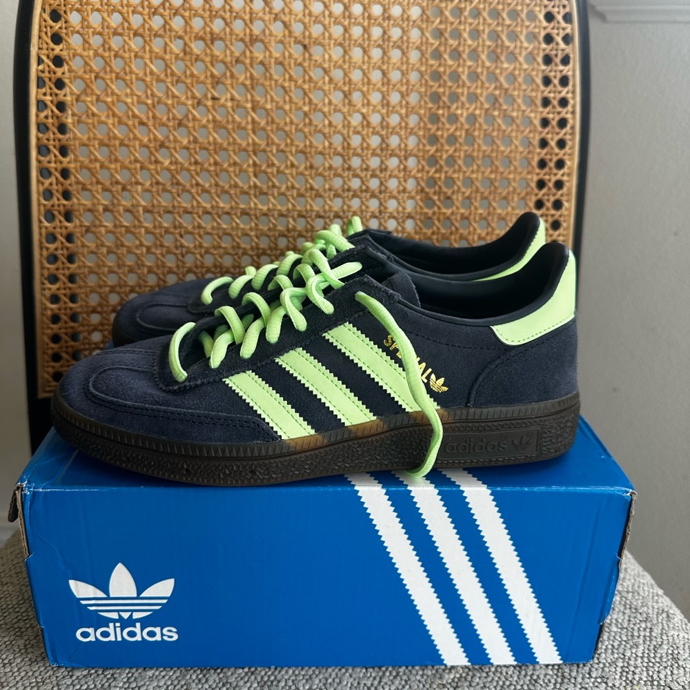 Adidas Black and Lime Green Suede Sneakers